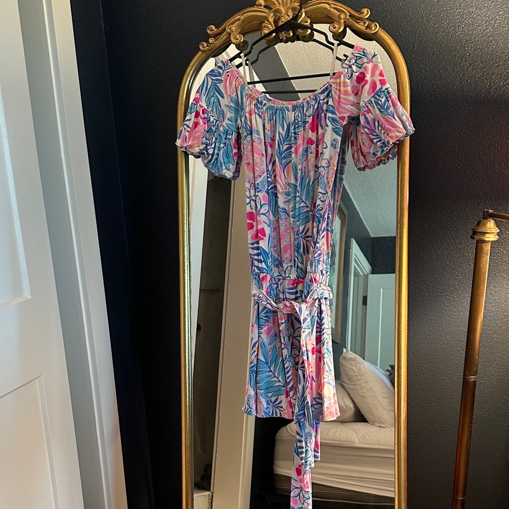 Floral Off-Shoulder Dress with Belt